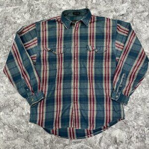 Vintage Eddie Bauer Elkhorn Twill Shirt Mens Large Red Green Plaid